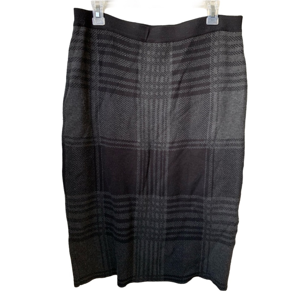 ROZ & ALI Women’s Black & Dark Gray Plaid Pull-on Midi Skirt